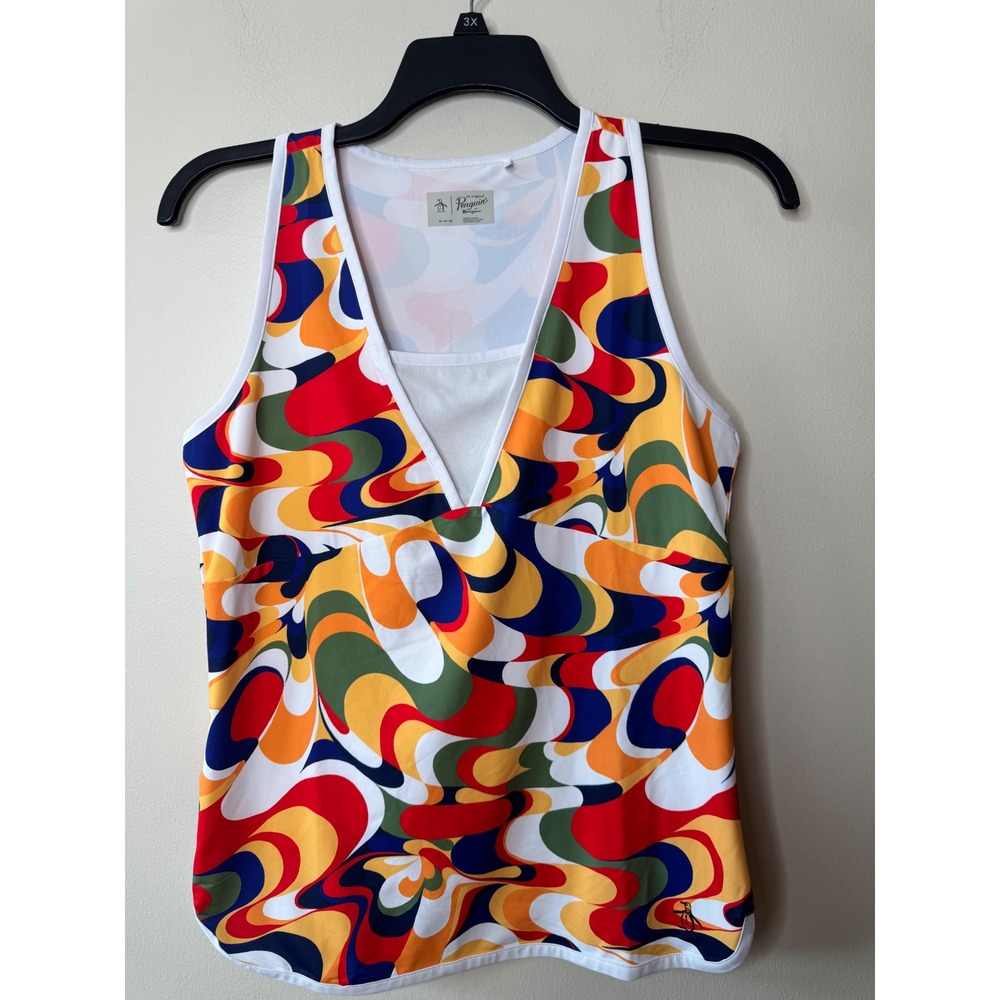 Original Penguin Women Multi Color Psychedelic Swirl Tennis Tank Top